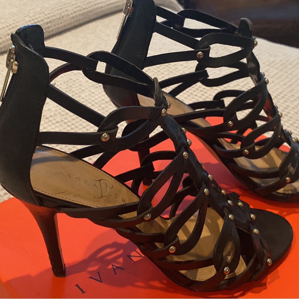 Ivanka Trump Mallorie heels. Black with silver accents.